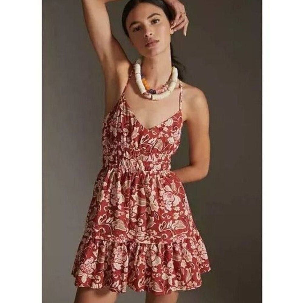 Anthropologie Rust Floral Mini Dress